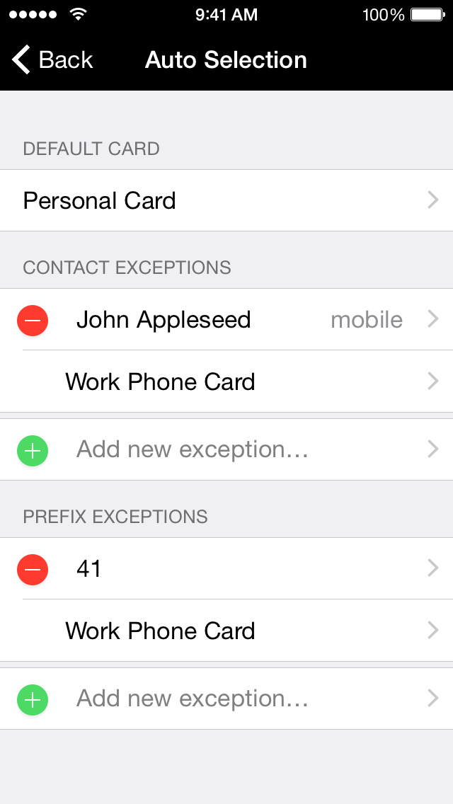 Automatic card selection setup screen