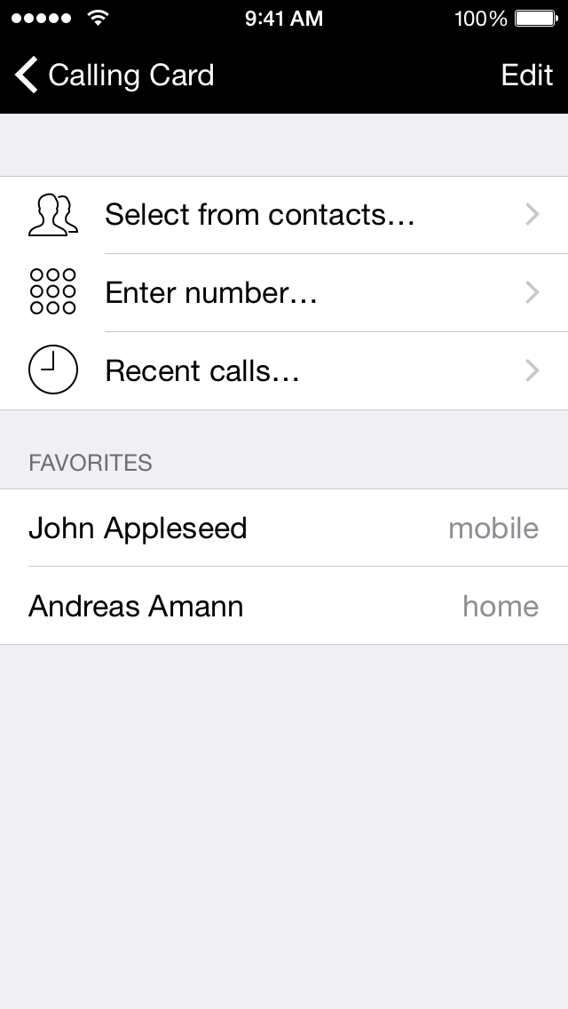 Contact selection setup screen